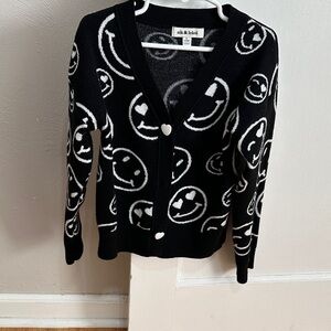 Black and White Smiley Face Cardigan Sweater